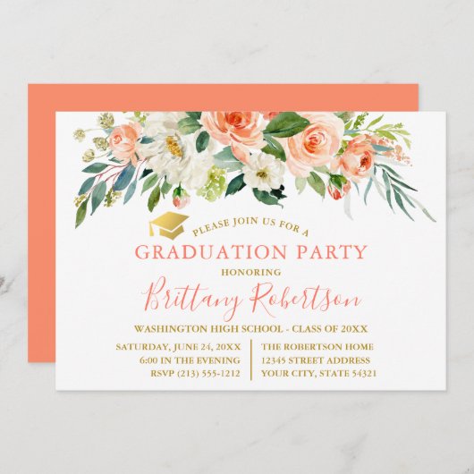 Weißes Party Goldmedaille Einladung (Vorne/Hinten)