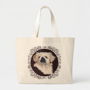 Weißes Pekingese-Kopf-Studium Jumbo Stoffbeutel