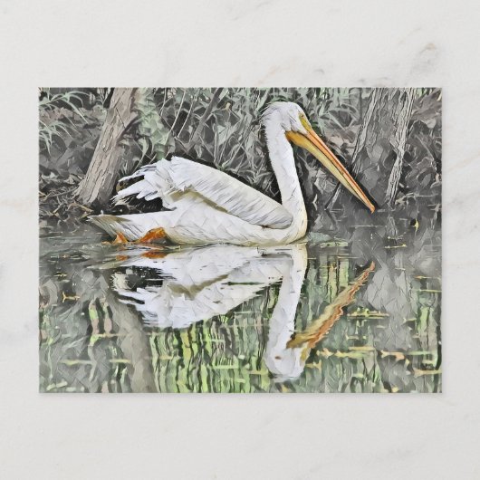 Weißes Pelikan Reflektion im Ölgemälde am See Postkarte (Vorderseite)