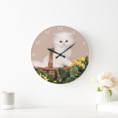 Weißes Perserkätzchen Große Wanduhr (Zuhause)