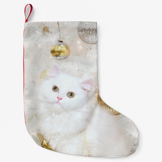 Weißes persisches Miezekatze Weihnachten Kleiner Weihnachtsstrumpf (Vorderseite)
