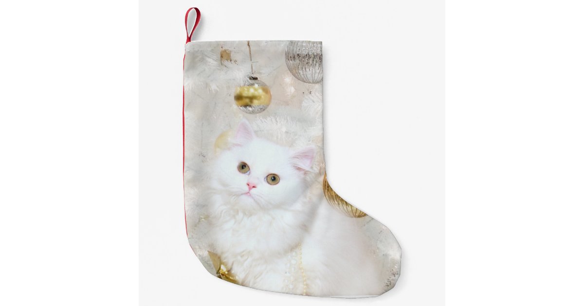 Weisses Persisches Miezekatze Weihnachten Kleiner Weihnachtsstrumpf Zazzle De