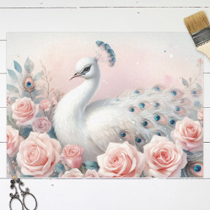 Weißes Pfau Rosa Roses Dekoupage Seidenpapier