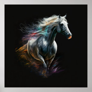 Weißes Pferd, Abstrakte Farben, Kunstdruckwand Poster