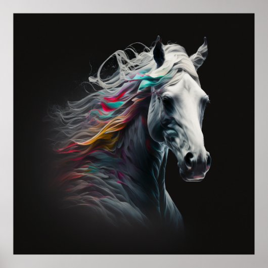 Weißes Pferd, Abstrakte Farben, Kunstdruckwand Poster (Vorne)