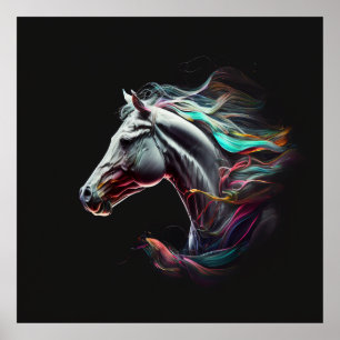 Weißes Pferd, Abstrakte Farben, Kunstdruckwand Poster