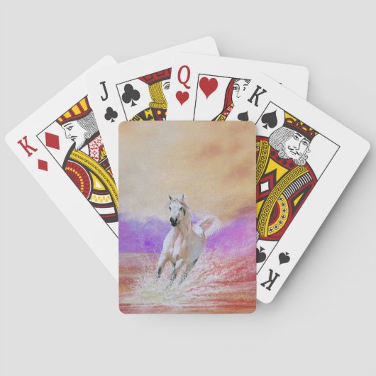 Weißes Pferd am Strand Spielkarten (Rückseite)
