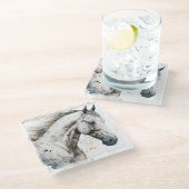 Weißes Pferd | Aquarell-Design | Glasuntersetzer (Schrägansicht)