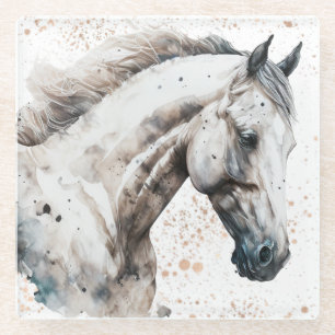 Weißes Pferd Aquarell-Design Glasuntersetzer