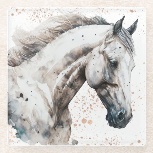 Weißes Pferd | Aquarell-Design | Glasuntersetzer (Vorderseite)