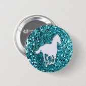 Weißes Pferd auf Aqua-Glitzer-Blick Button (Vorne & Hinten)