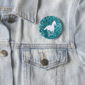 Weißes Pferd auf Aqua-Glitzer-Blick Button (Beispiel)