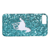 Weißes Pferd auf Aqua-Glitzer-Blick Case-Mate iPhone Hülle (Rückseite (Horizontal))