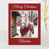 Weißes Pferd auf einem rustikalen Bauernhof zu Wei Karte (Gelbe Blume)