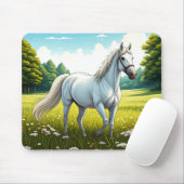 Weißes Pferd auf einer Wiese stehend Mousepad (Mit Mouse)