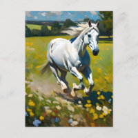 Weißes Pferd auf einer Wildblume Wiese
