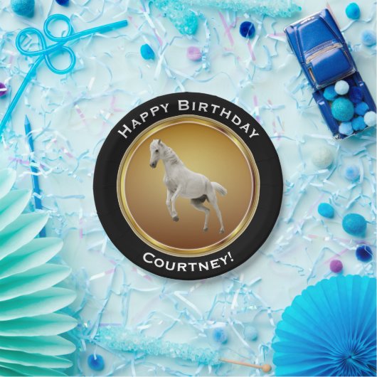 Weißes Pferd auf Imitat-Goldalles Gute zum Pappteller (Party)