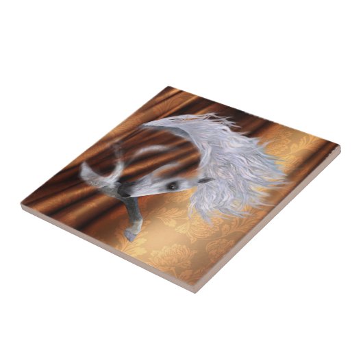 Weißes Pferd auf Kupfer - anpassbarer Hintergrund Fliese (Seite)