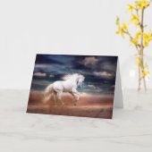 Weißes Pferd bei Sunset on Beach Grußkarte Karte (Gelbe Blume)