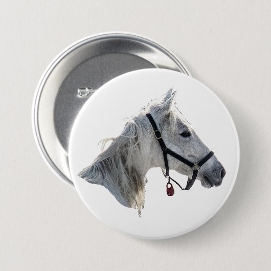 Weißes Pferd Button (Vorne & Hinten)