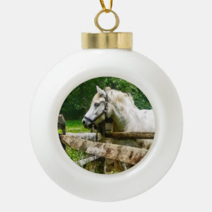 Weißes Pferd, das weg schaut Keramik Kugel-Ornament