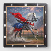 Weißes Pferd Feuerwerk Patriotisch Quadratische Wanduhr (Vorderseite)