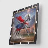 Weißes Pferd Feuerwerk Patriotisch Quadratische Wanduhr (Winkel)
