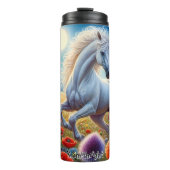 Weißes Pferd galoppieren unter Mondlicht Thermosbecher (Vorderseite)