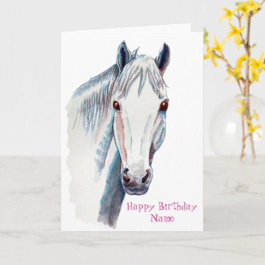 Weißes Pferd Geburtstag Karte (Gelbe Blume)