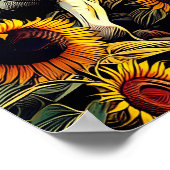 Weißes Pferd im Feld der Sonnenblumen bei Sonnenun Poster (Ecke)