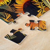 Weißes Pferd im Feld der Sonnenblumen bei Sonnenun Puzzle (Seite)