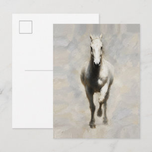 Weißes Pferd im Nebel – Friedvolles Pferdeporträt Postkarte