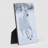Weißes Pferd im Schnee laufen Fotoplatte (Seite)