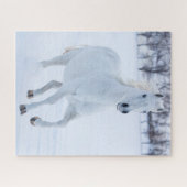 Weißes Pferd im Schnee laufen Puzzle (Horizontal)