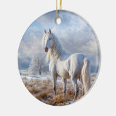Weißes Pferd im Schnee Weihnachtsfeiertag Keramik Ornament (Links)