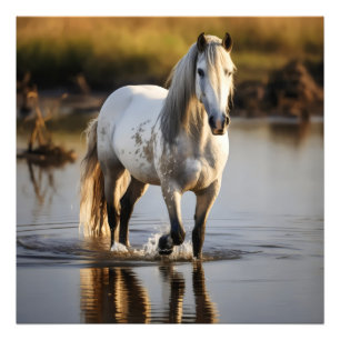 Weißes Pferd im See Fotodruck