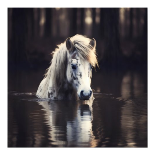 Weißes Pferd im See Fotodruck (Vorne)
