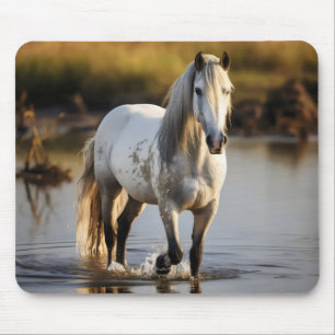 Weißes Pferd im See Mousepad