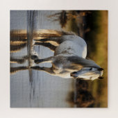 Weißes Pferd im See Puzzle (Horizontal)