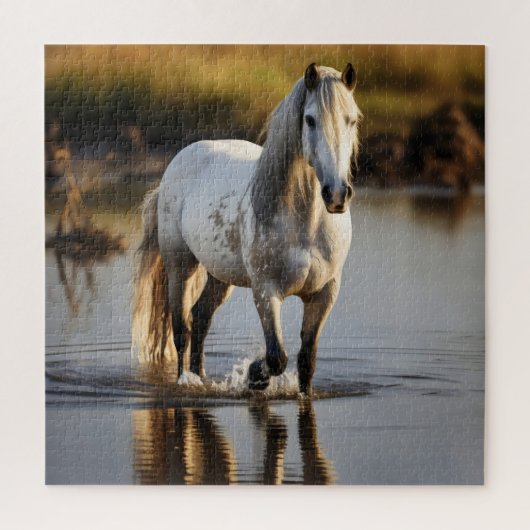 Weißes Pferd im See Puzzle (Vertikal)