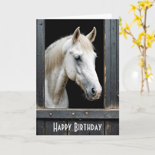 Weißes Pferd im Stall stabil Karte (Gelbe Blume)