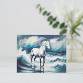 Weißes Pferd im Sturmmeer Postkarte (Stehend Vorderseite)