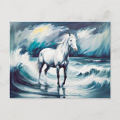 Weißes Pferd im Sturmmeer Postkarte (Vorderseite)