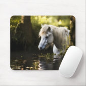 Weißes Pferd im Teich Mousepad (Mit Mouse)