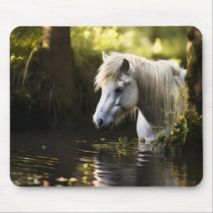 Weißes Pferd im Teich Mousepad