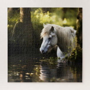 Weißes Pferd im Teich Puzzle