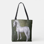 Weißes Pferd im Wald mit Hummingbirds Tasche (Rückseite)
