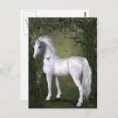 Weißes Pferd im Wald mit Hummingvögeln Postcar Postkarte (Vorne/Hinten)