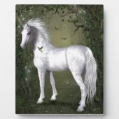 Weißes Pferd im Wald mit Vögeln Fotoplatte (Vorderseite)