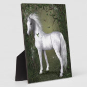 Weißes Pferd im Wald mit Vögeln Fotoplatte (Seite)